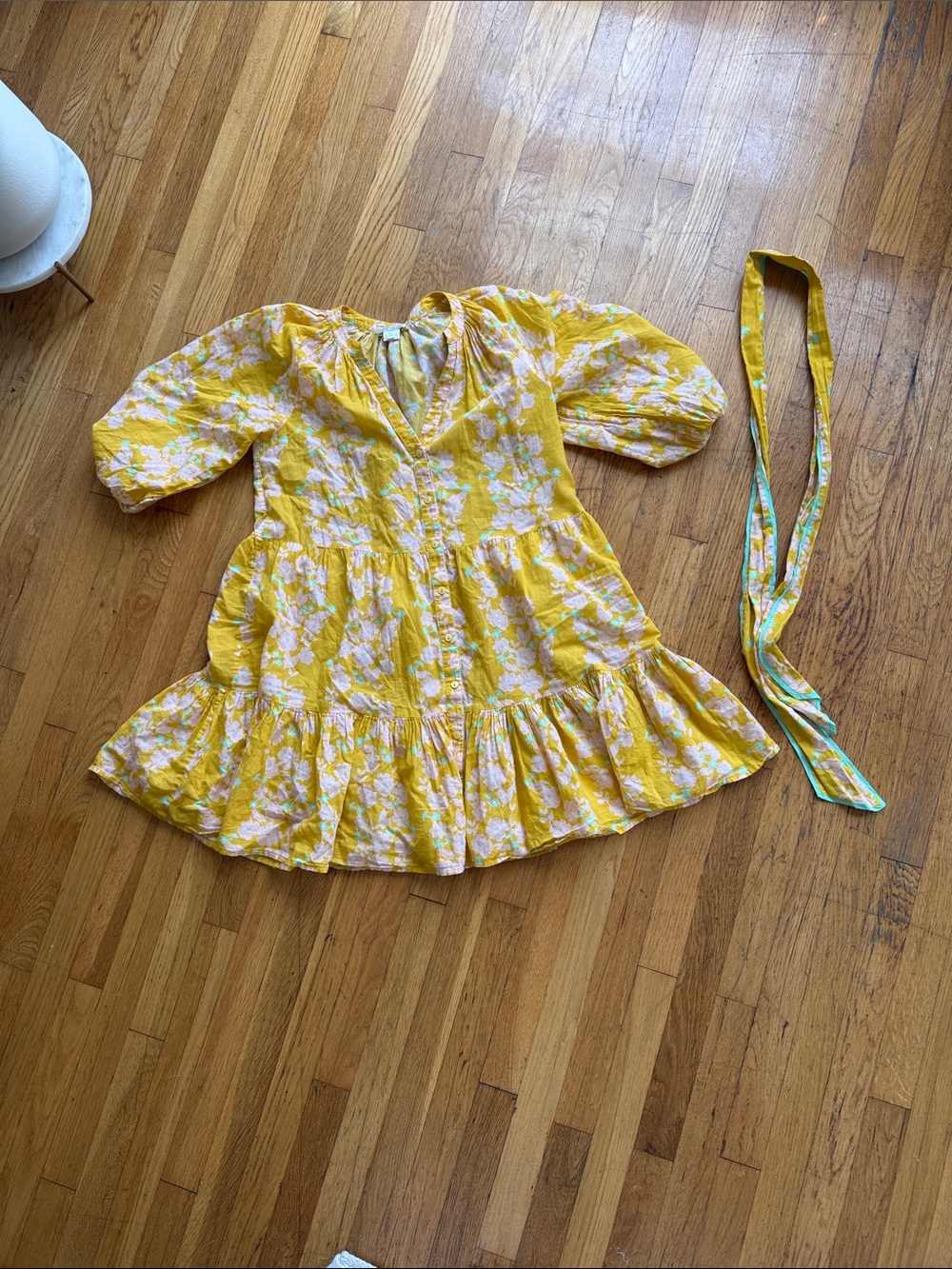 Shoshanna Yellow Floral Tiered Mini Dress